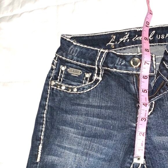 Aidal USA Womens Denim Capri Jeans W27 L12 Size 1 Dark Wash Studded Rolled Hem - Picture 7 of 9